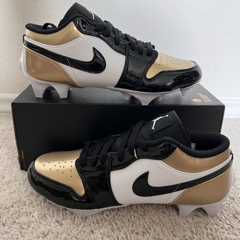 Nike Air Jordan 1 Low TD Gold Black White Cleats Men's Size 8 FJ6245-701 No Lid